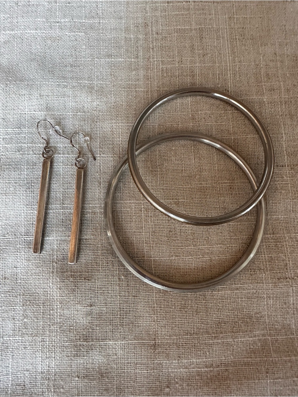 Minimalist Silver Tone Jewelry Bundle | Bar Dangle Earrings & Bangles